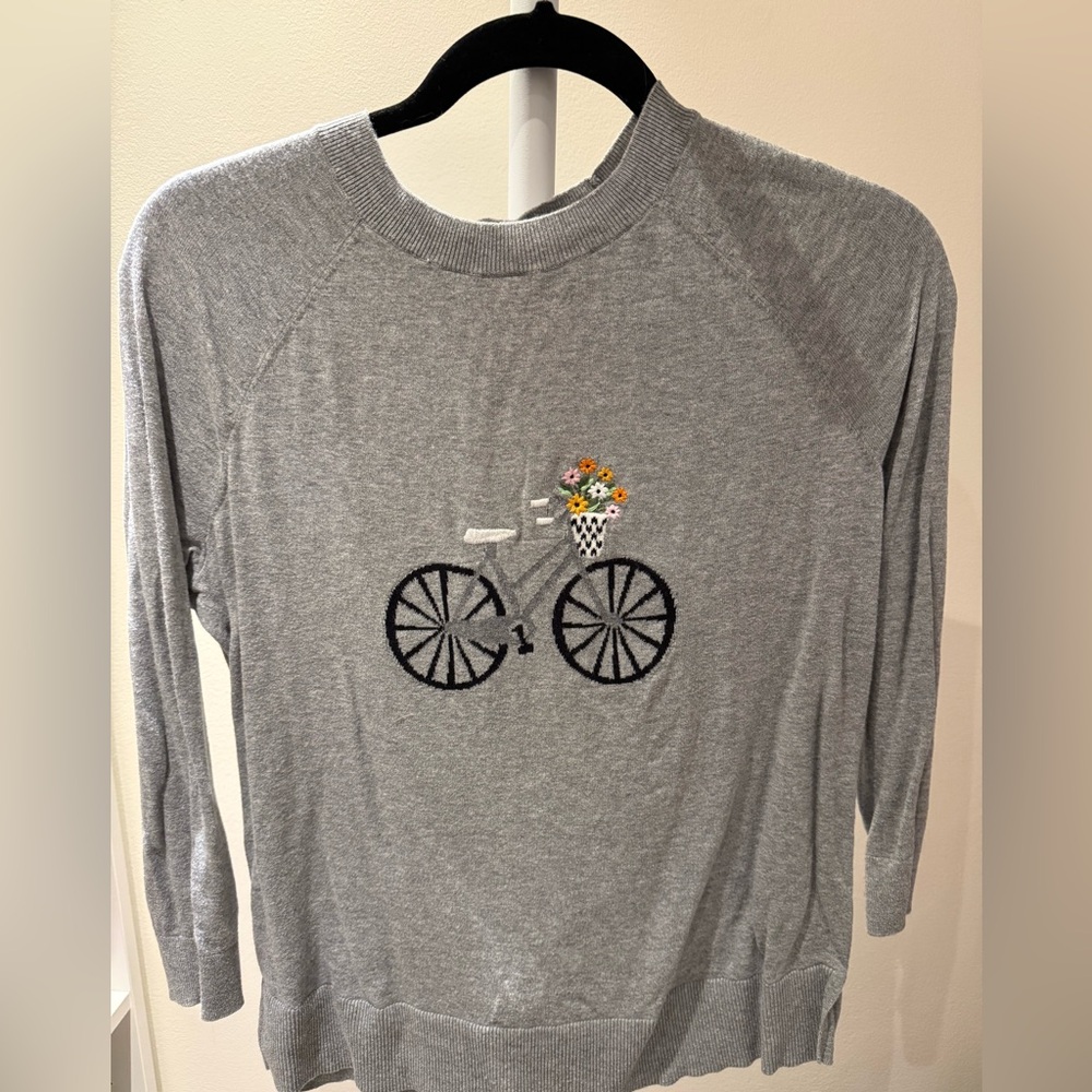 LOFT Gray Sweater with Bicycle Embroidery